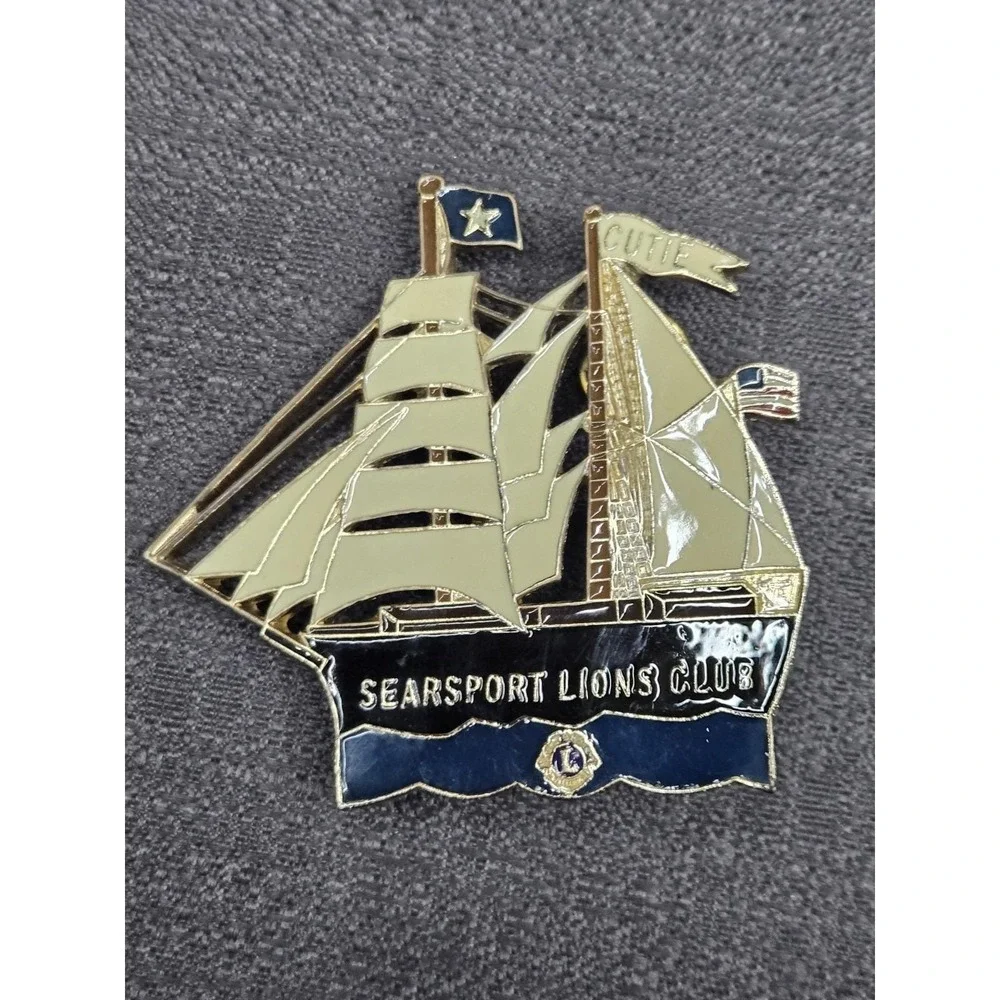 Vintage Searsport Lions Club Schooner Cutie Sailing Ship Enamel Lapel Pin 1985